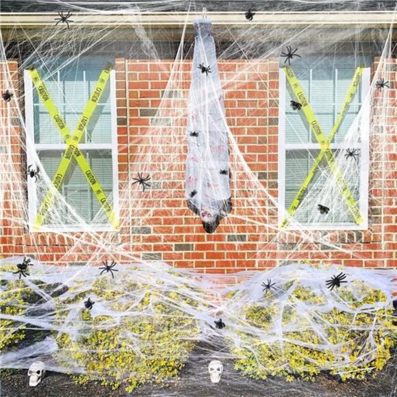 1400 sqft Halloween Spider Webs Decorations with 150 Extra Fake Spiders - Picture 2 of 7